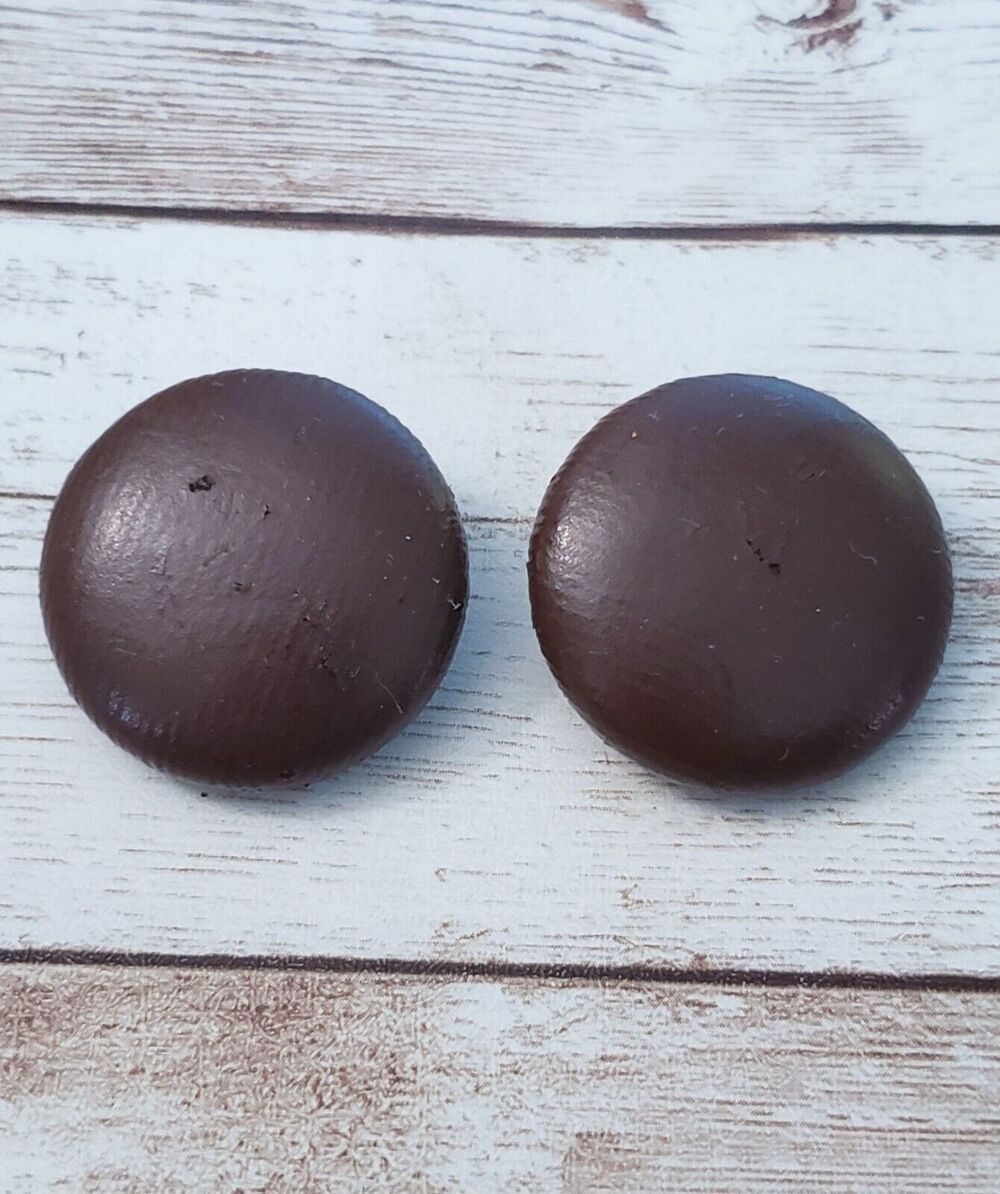 Vintage Clip On Earrings - Dark Brown Button Style 1 & 1/8"